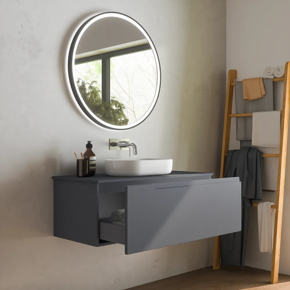 Mobile bagno sospeso 80 cm un cassetto grigio opaco con top | Ardenne