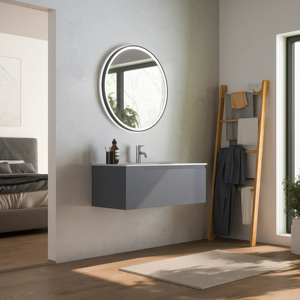Mobile bagno sospeso 80cm un cassetto grigio opaco con lavabo | Ardenne