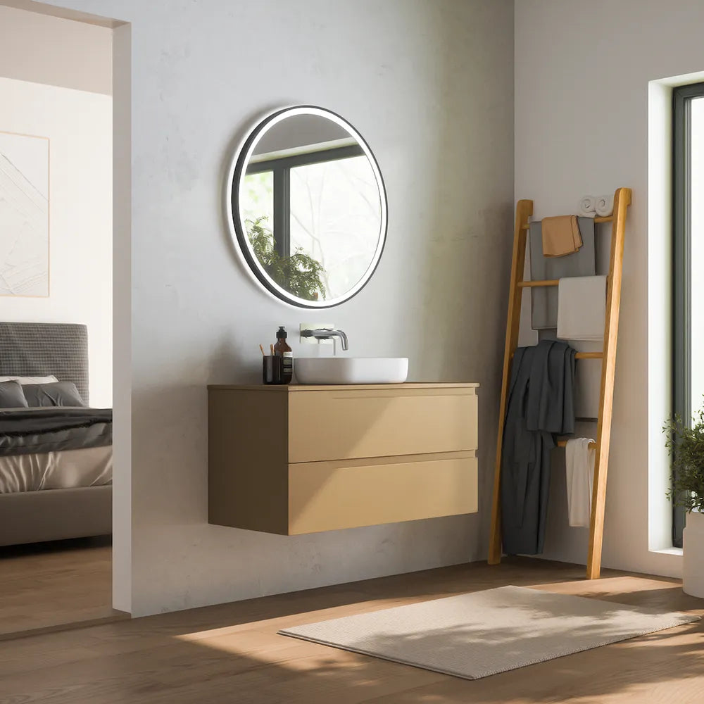 Mobile bagno sospeso 70 cm due cassetti sabbia opaco con top | Ardenne