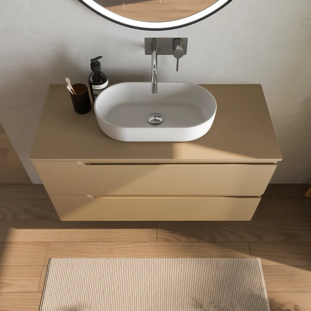 Mobile bagno sospeso 60 cm due cassetti sabbia opaco con top | Ardenne