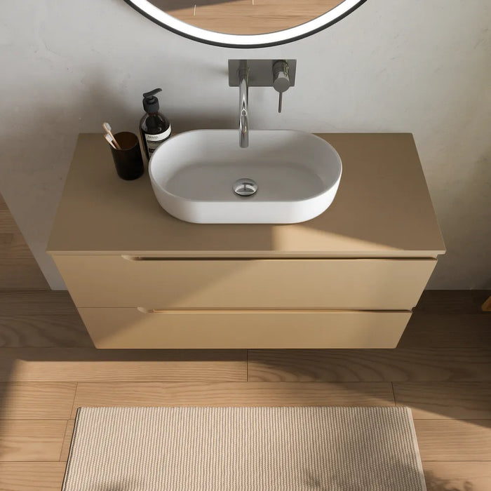 Mobile bagno sospeso 60 cm due cassetti sabbia opaco con top | Ardenne