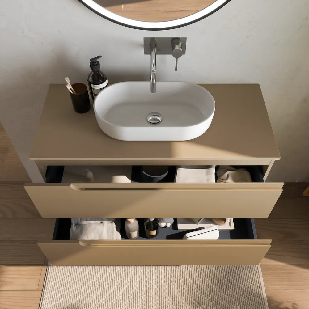 Mobile bagno sospeso 70 cm due cassetti sabbia opaco con top | Ardenne