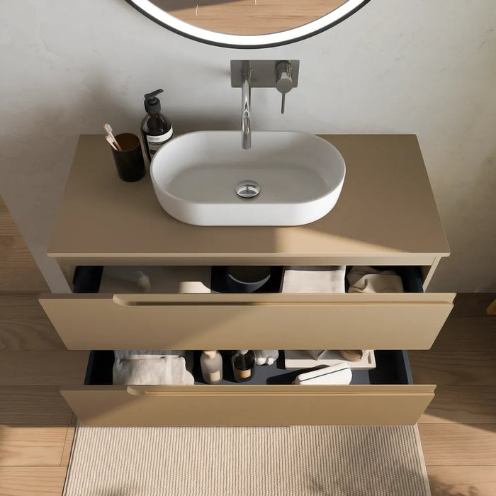 Mobile bagno sospeso 100 cm due cassetti sabbia opaco con top | Ardenne