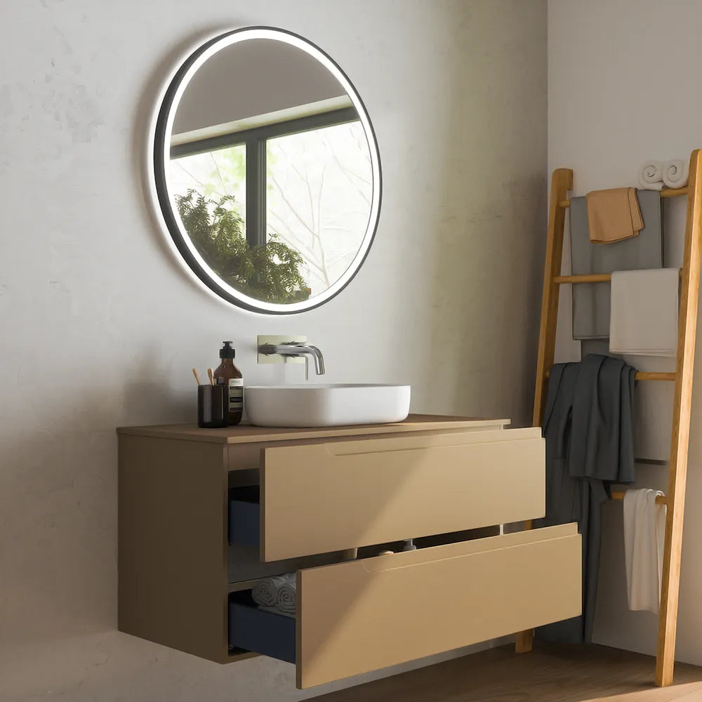 Mobile bagno sospeso 100 cm due cassetti sabbia opaco con top | Ardenne