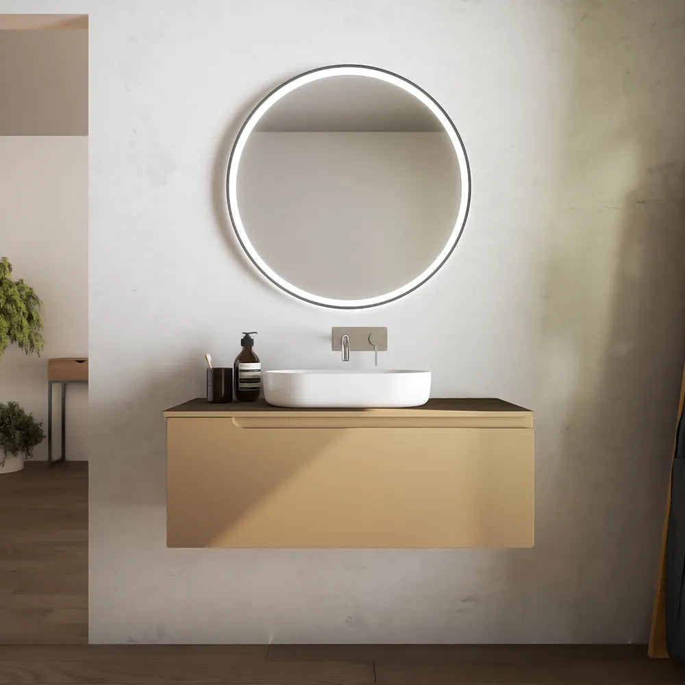 Mobile bagno sospeso 80 cm un cassetto sabbia opaco con top | Ardenne