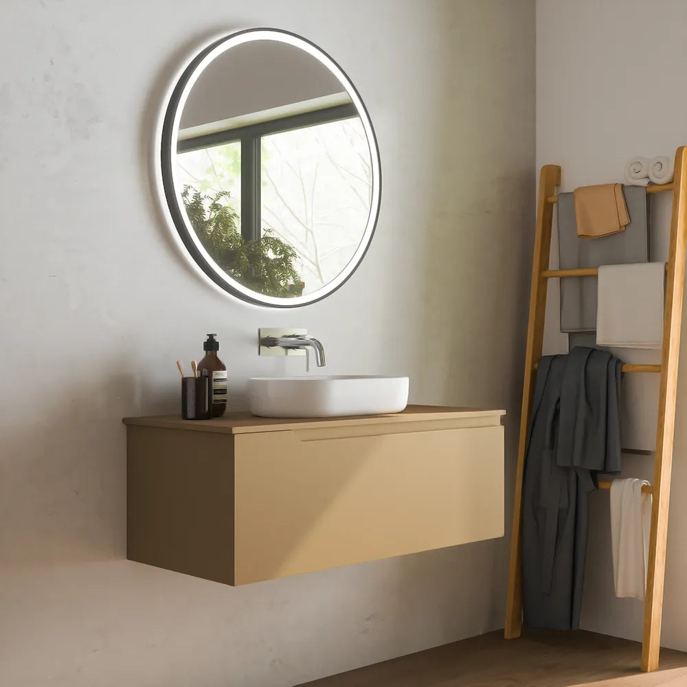 Mobile bagno sospeso 90 cm un cassetto sabbia opaco con top | Ardenne