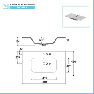 Mobile Sospeso Bagno 1 Cassetto Stile Industrial Rovere 80x47 cm con Specchio