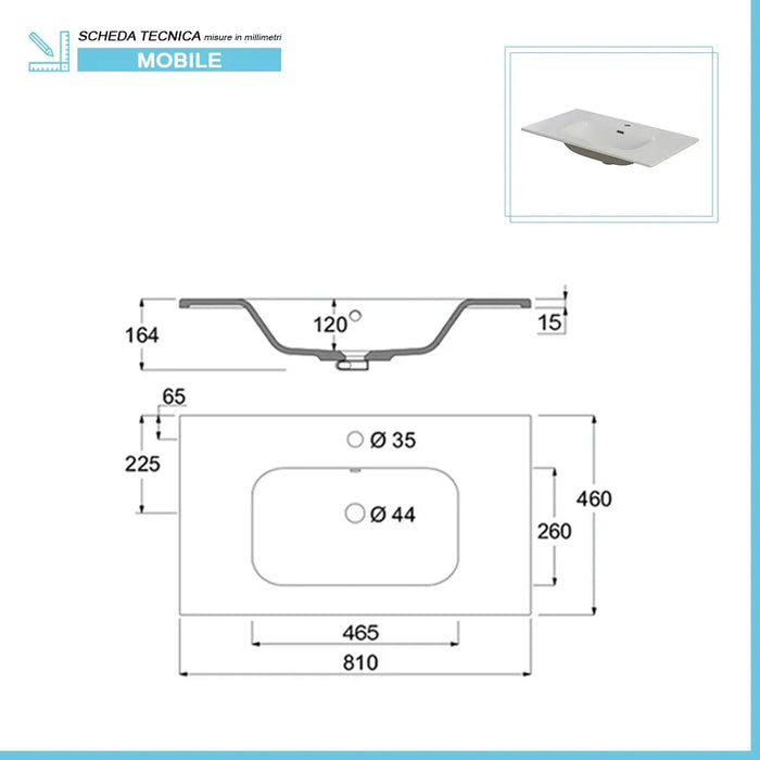 Mobile Sospeso Bagno 1 Cassetto Stile Industrial Rovere 80x47 cm con Specchio