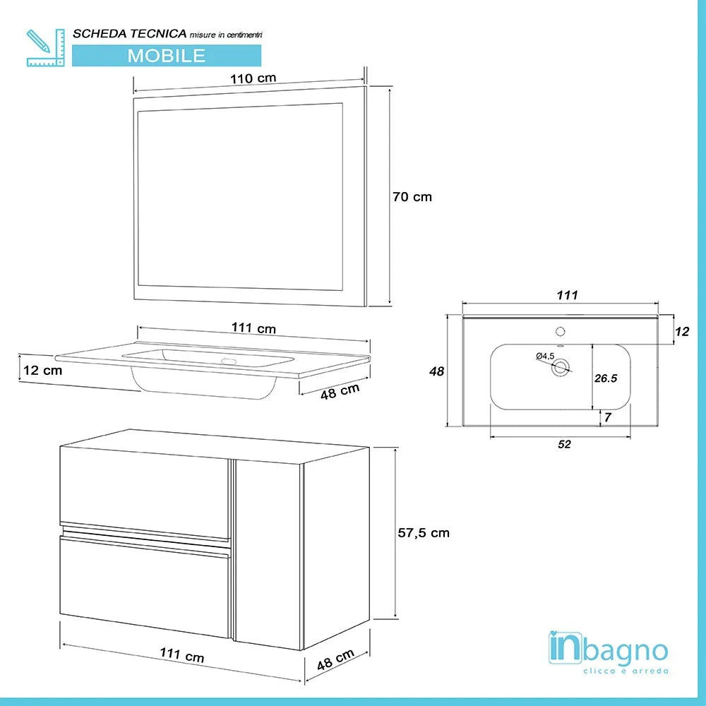 Mobile Sospeso Bagno Effetto Pietra Beige da 110 cm