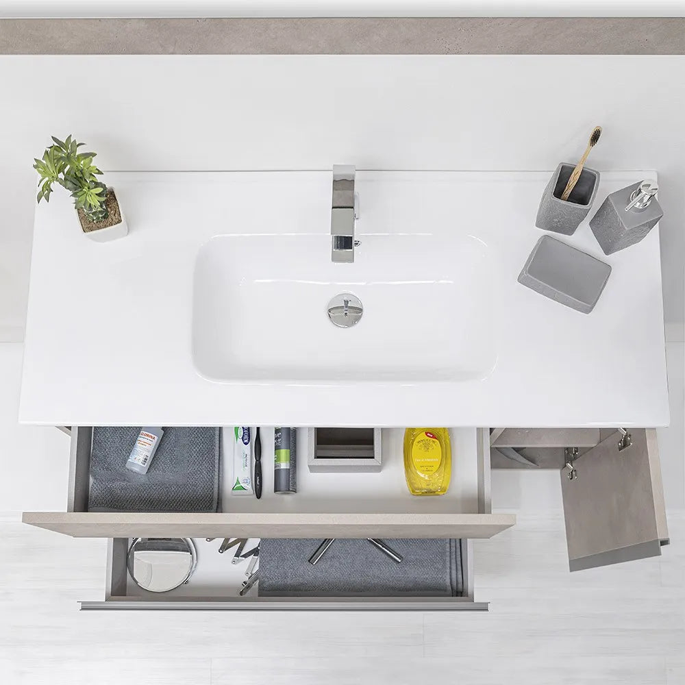 Mobile Sospeso Bagno Effetto Pietra Beige da 110 cm