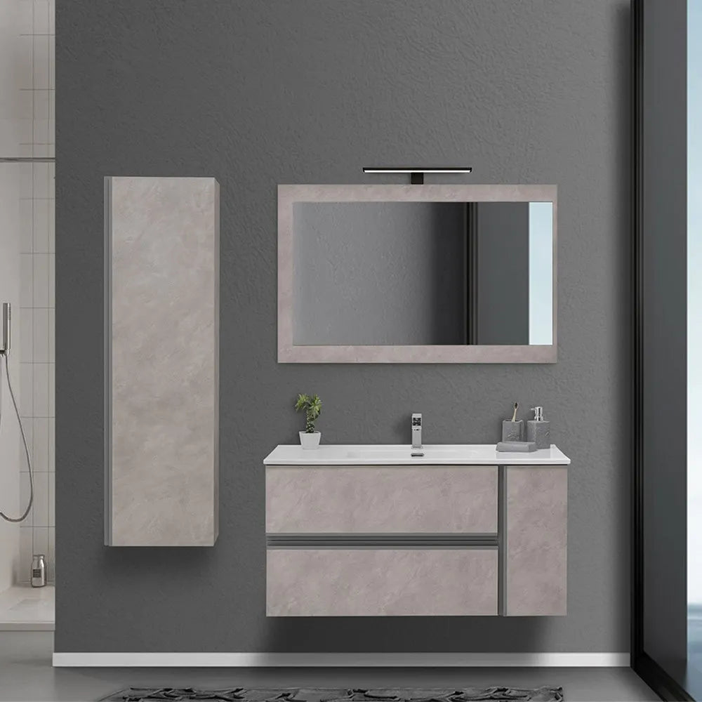 Mobile Sospeso Bagno Effetto Pietra Beige da 110 cm