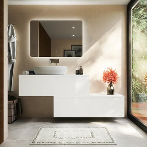 Mobile bagno sospeso modulare 90 cm bianco opaco due cassetti con top | Bako