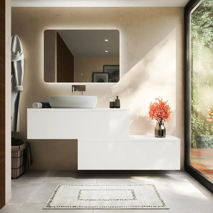 Mobile bagno sospeso modulare 90 cm bianco opaco due cassetti con top | Bako