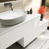 Mobile bagno sospeso modulare 90 cm bianco opaco due cassetti con top | Bako
