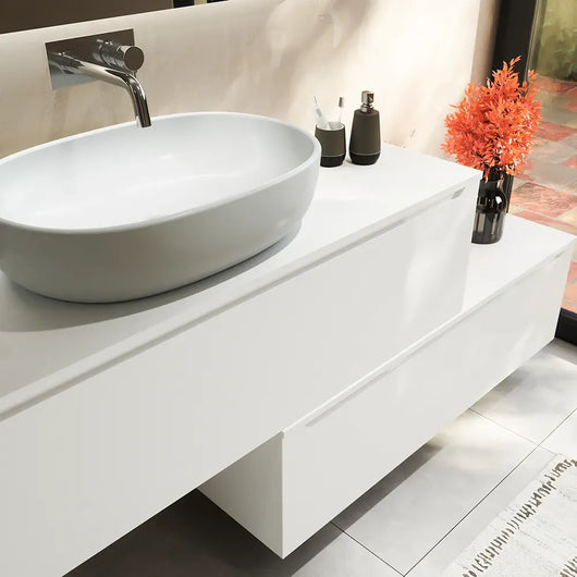 Mobile bagno sospeso modulare 120 cm bianco opaco due cassetti con top | Bako