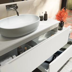 Mobile bagno sospeso modulare 90 cm bianco opaco due cassetti con top | Bako