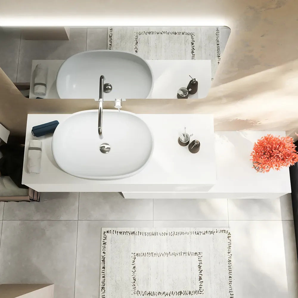 Mobile bagno sospeso modulare 90 cm bianco opaco due cassetti con top | Bako