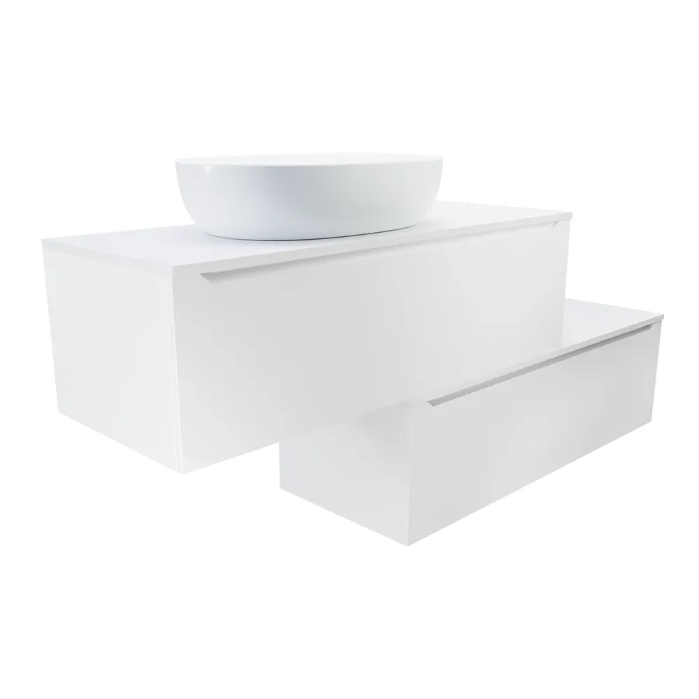 Mobile bagno sospeso modulare 90 cm bianco opaco due cassetti con top | Bako