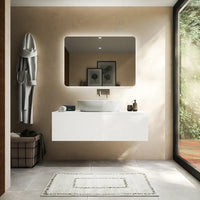 Mobile bagno sospeso 120 cm bianco opaco un cassettone con top | Bako
