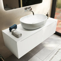 Mobile bagno sospeso 120 cm bianco opaco un cassettone con top | Bako