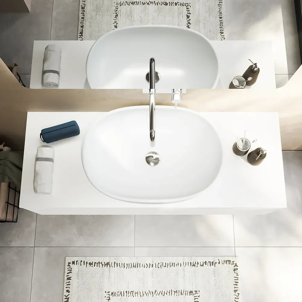 Mobile bagno sospeso 90 cm bianco opaco un cassettone con top | Bako