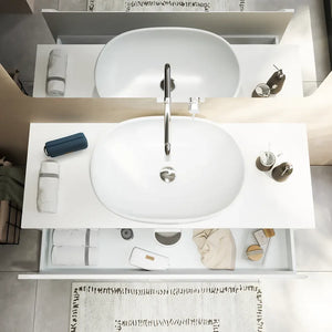 Mobile bagno sospeso 120 cm bianco opaco un cassettone con top | Bako