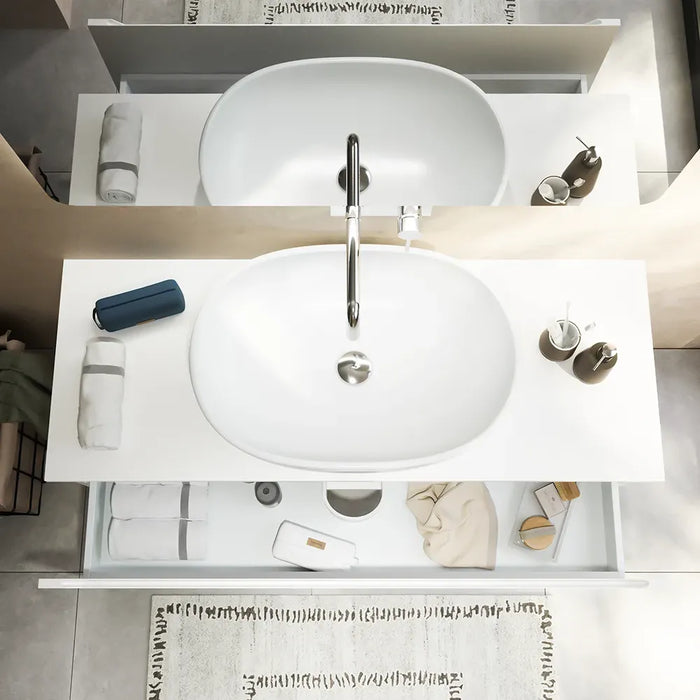 Mobile bagno sospeso 120 cm bianco opaco un cassettone con top | Bako