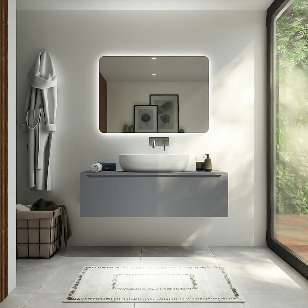 Mobile bagno sospeso 90 cm grigio opaco un cassettone con top | Bako
