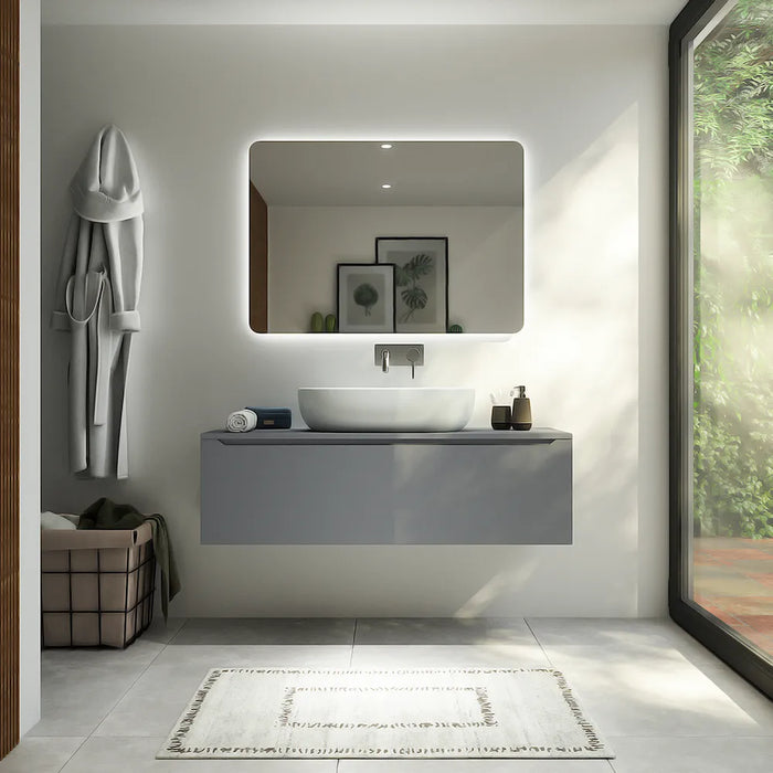 Mobile bagno sospeso 90 cm grigio opaco un cassettone con top | Bako