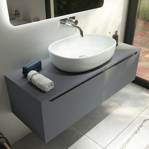 Mobile bagno sospeso 120 cm grigio opaco un cassettone con top | Bako