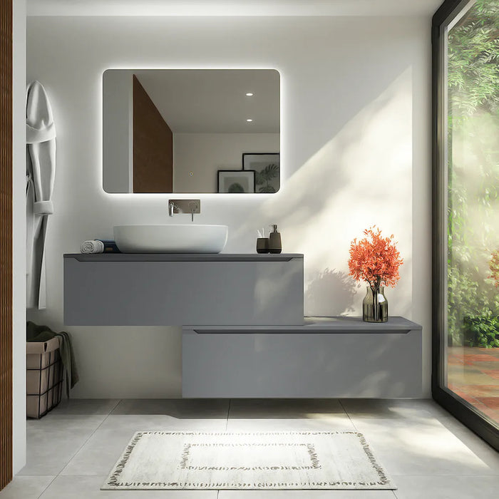 Mobile bagno sospeso modulare 120 cm grigio opaco due cassetti con top | Bako