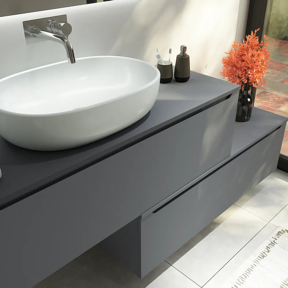 Mobile bagno sospeso modulare 90 cm grigio opaco due cassetti con top | Bako