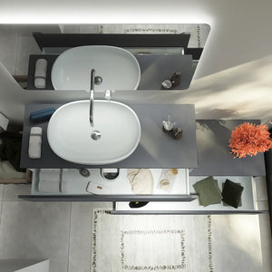 Mobile bagno sospeso modulare 90 cm grigio opaco due cassetti con top | Bako