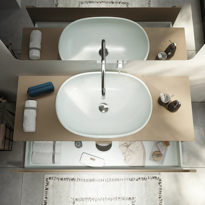 Mobile bagno sospeso 120 cm sabbia opaco un cassettone con top | Bako