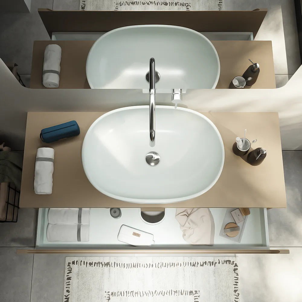 Mobile bagno sospeso 90 cm sabbia opaco un cassettone con top | Bako