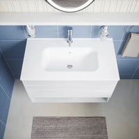 Mobile sospeso 80 cm bianco effetto legno con un cassetto, vano a giorno e lavabo | Sauris