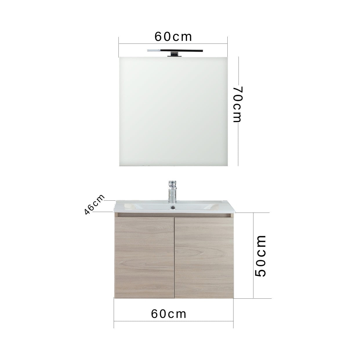 Mobile bagno sospeso legno chiaro olmo da 60cm alba