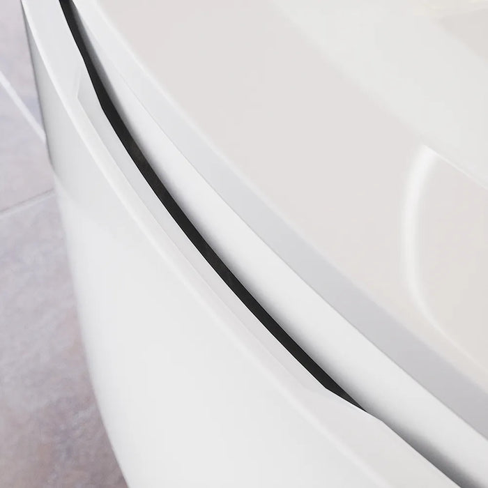 Mobile sospeso 100 cm bianco lucido con un cassetto e lavabo in ceramica, frontale curvo | Lula