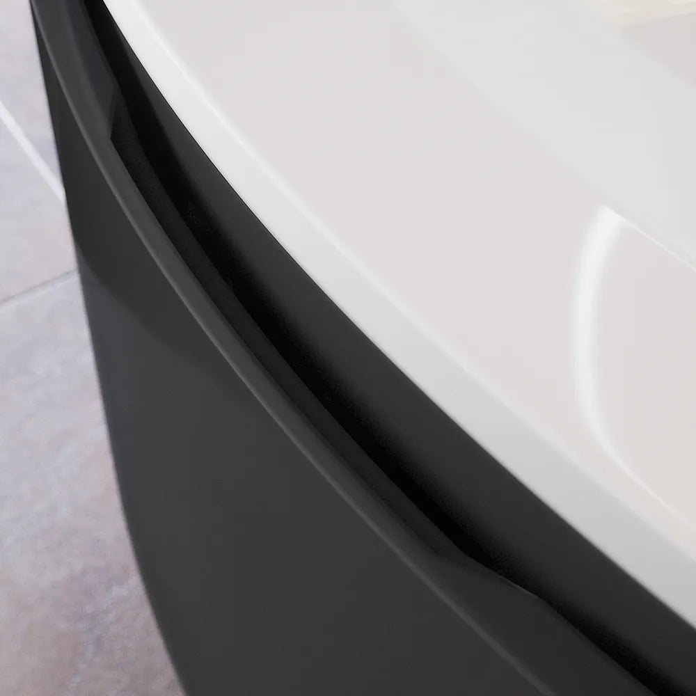 Mobile sospeso 100 cm grigio lucido con un cassetto e lavabo in ceramica, frontale curvo | Lula