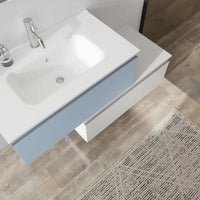 Mobile bagno sospeso 60 cm blu pastello con lavabo e cassettone bianco opaco | Darwin