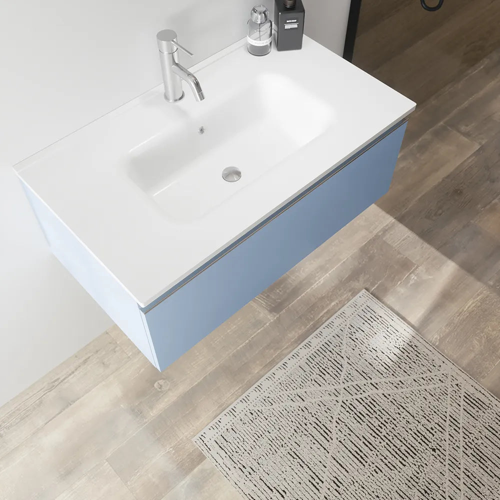 Mobile bagno sospeso 60 cm blu pastello opaco con lavabo | Darwin