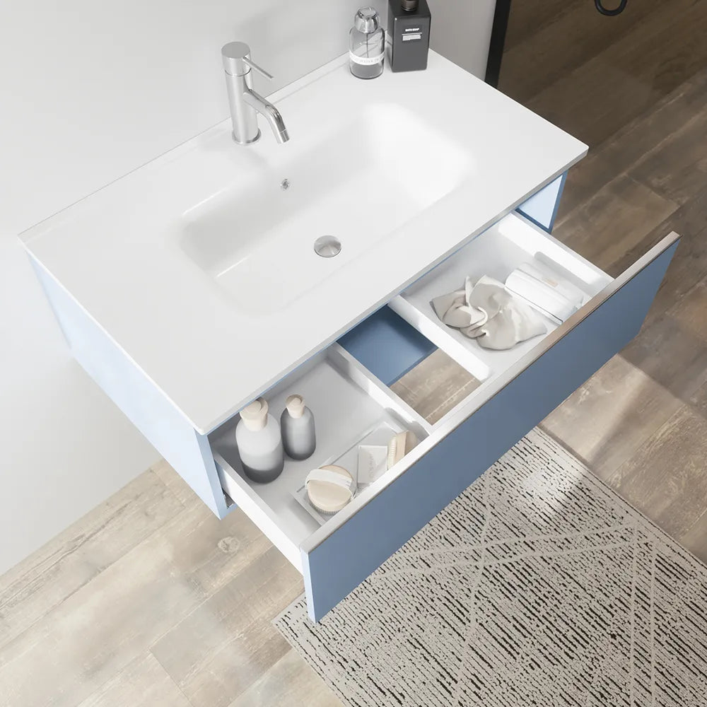 Mobile bagno sospeso 60 cm blu pastello opaco con lavabo | Darwin