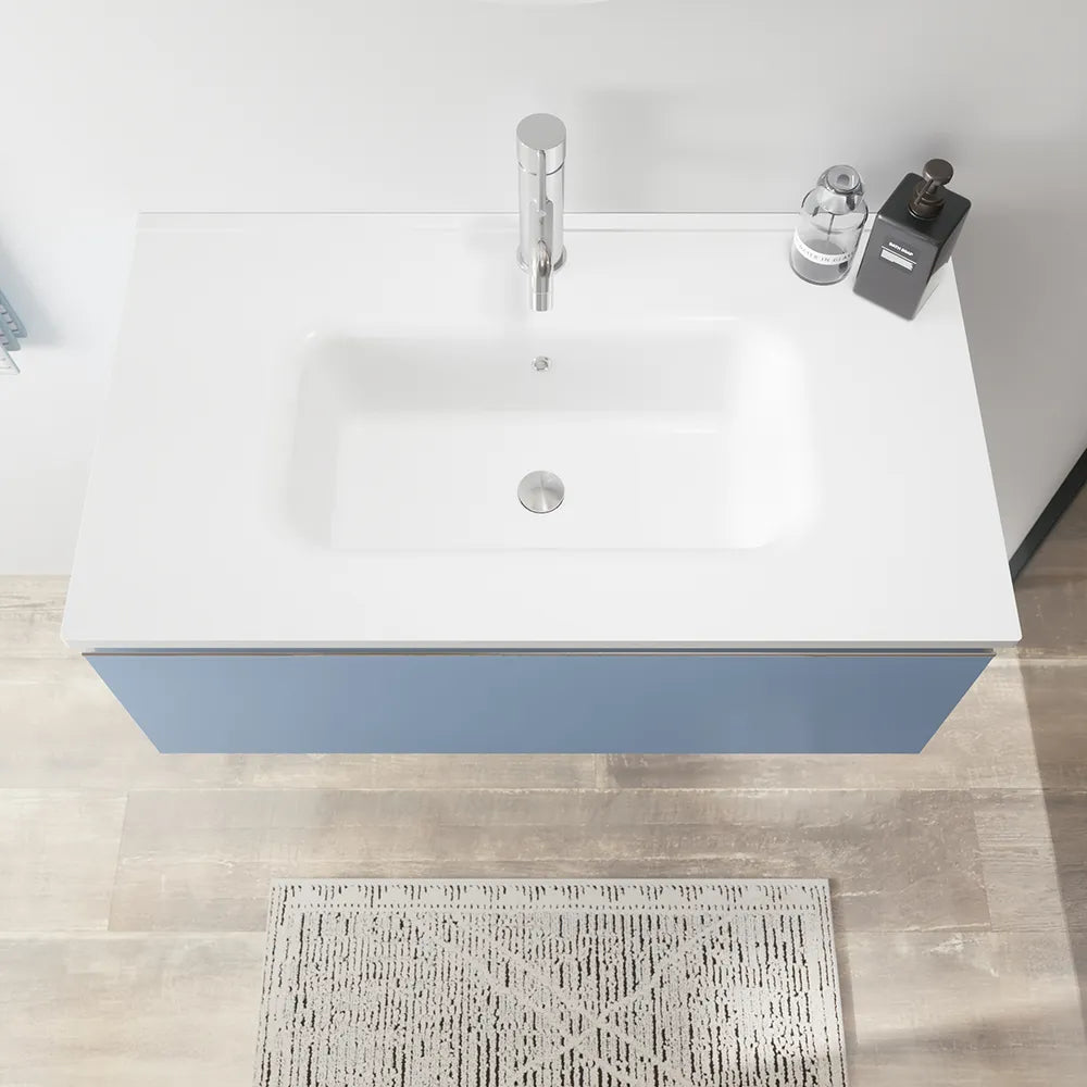 Mobile bagno sospeso 60 cm blu pastello opaco con lavabo | Darwin