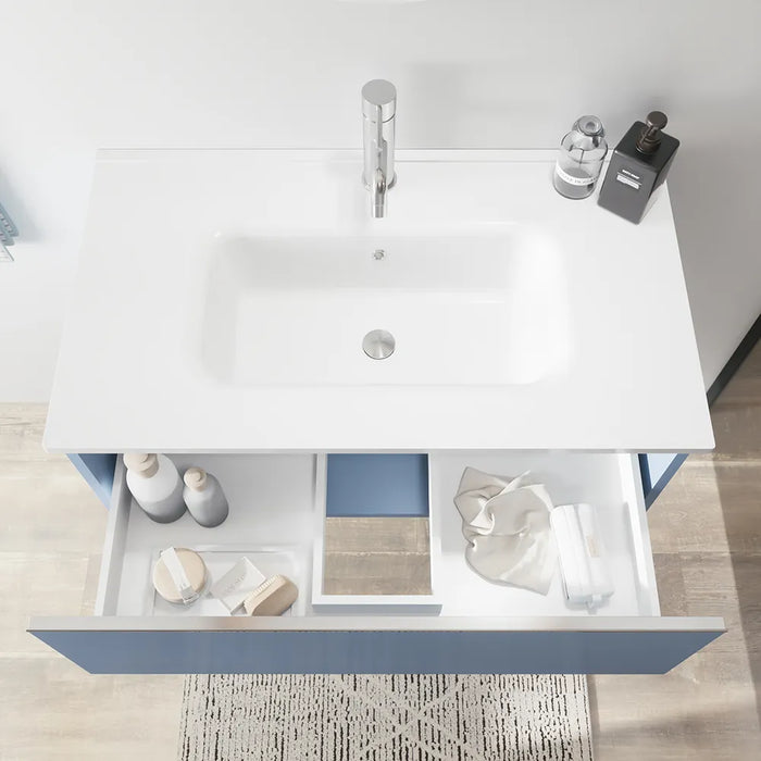 Mobile bagno sospeso 80 cm blu pastello opaco con lavabo | Darwin