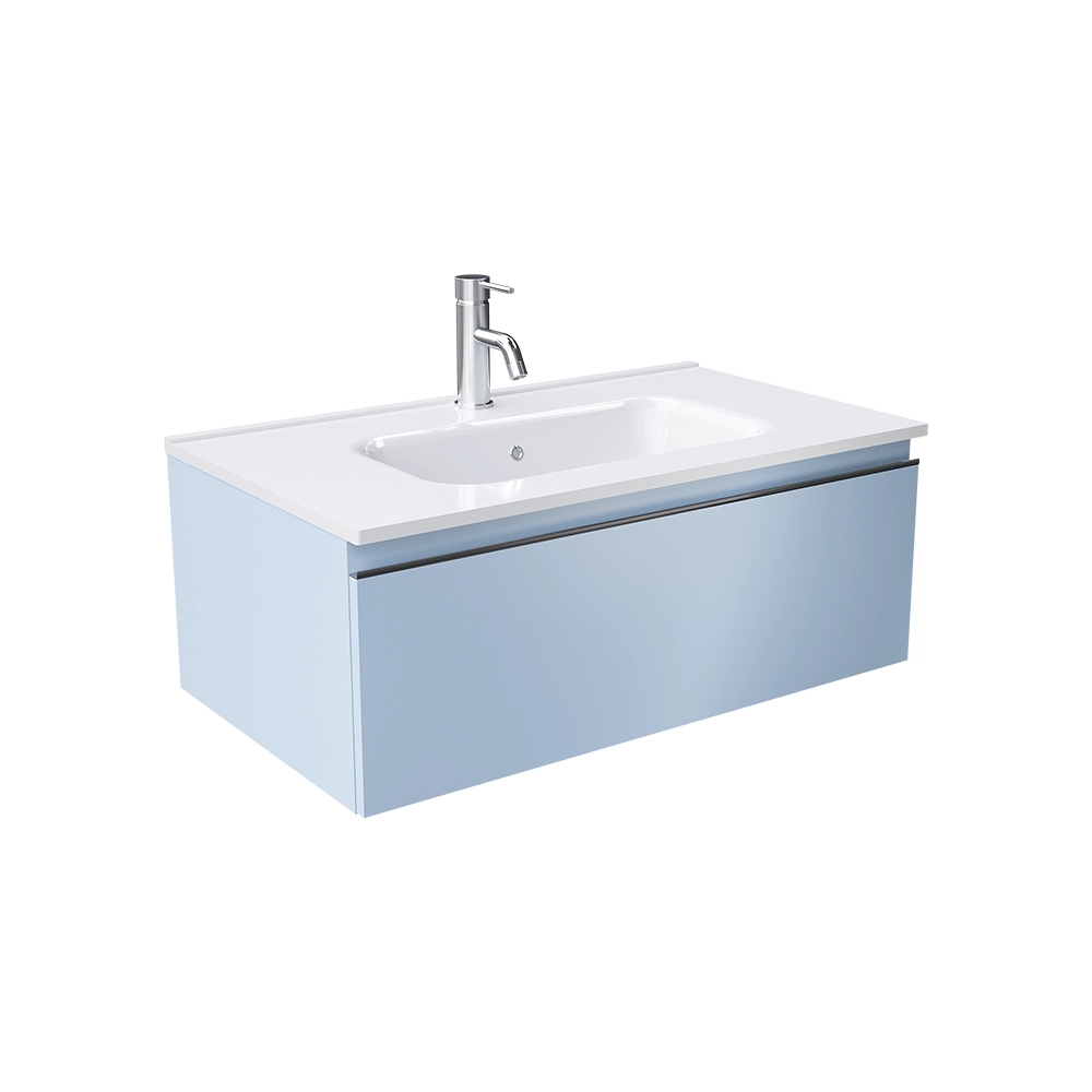 Mobile bagno sospeso 80 cm blu pastello opaco con lavabo | Darwin