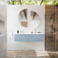 Mobile bagno sospeso 120cm con lavabo doppia vasca in ceramica blu pastello opaco | Darwin
