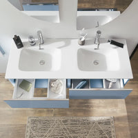 Mobile bagno sospeso 120cm con lavabo doppia vasca in ceramica blu pastello opaco | Darwin