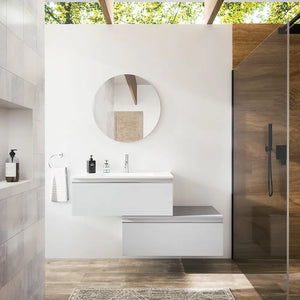 Mobile bagno sospeso 80 cm grigio perla opaco due cassettoni con lavabo | Darwin