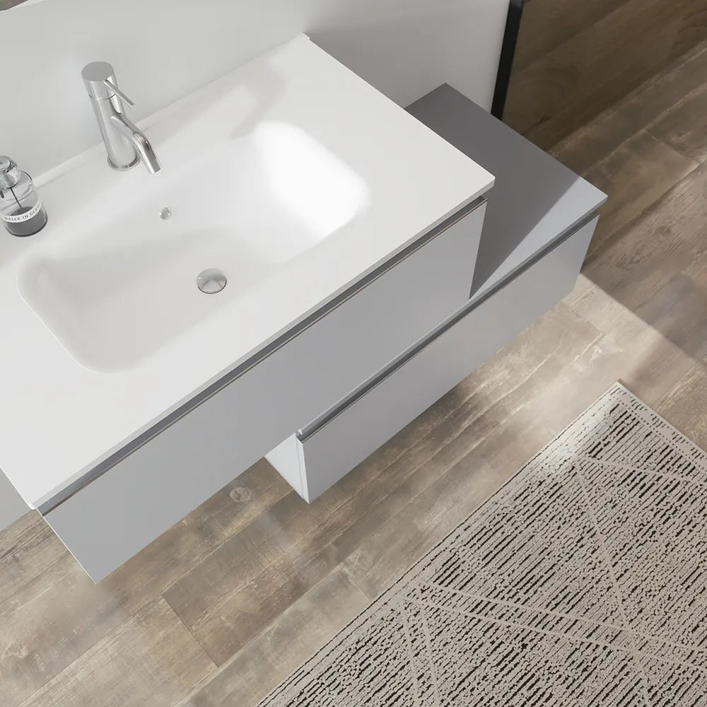 Mobile bagno sospeso 80 cm grigio perla opaco due cassettoni con lavabo | Darwin