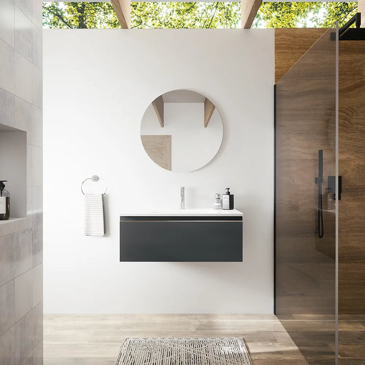 Mobile bagno sospeso 80 cm antracite con lavabo | Darwin
